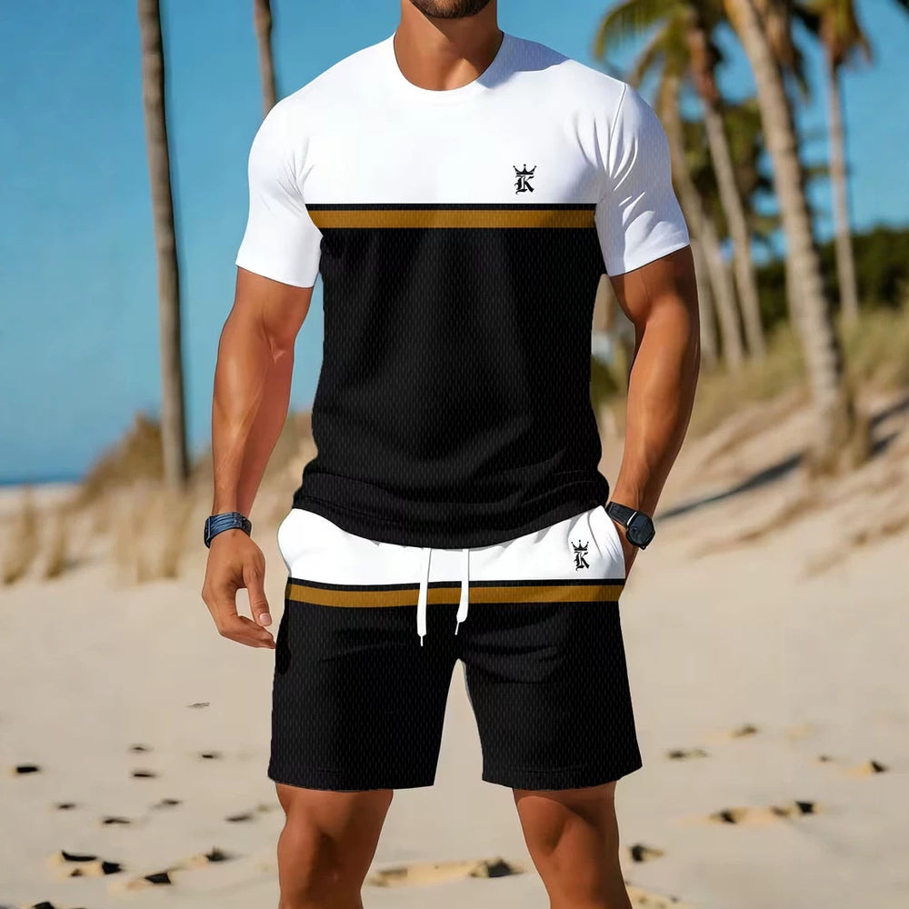 men's short-sleeve and shorts set, casual sportswear set, 3d printed cross-border hot seller, dropshipping available