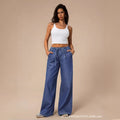 Amazon tiktok pinduoduo export cross-border fashion drawstring elastic waist wide leg jeans women's summer thin style