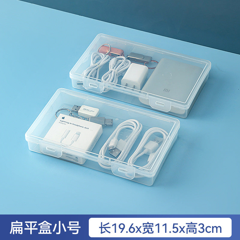 Desktop long rectangular storage box with lid grid transparent storage box flip plastic data cable storage box