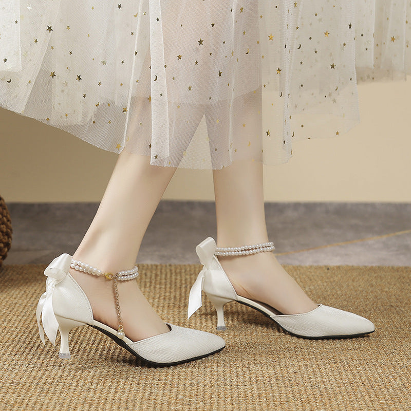 French style evening wind flats for women summer 2025 thin heel pointed toe plaid non-tiring feet sandals elegant fairy style high heels