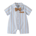 Newborn summer outfit: striped short-sleeve romper for baby boys - perfect for first birthday celebrations, 100-day milestone photoshoots, and stylish summer wear