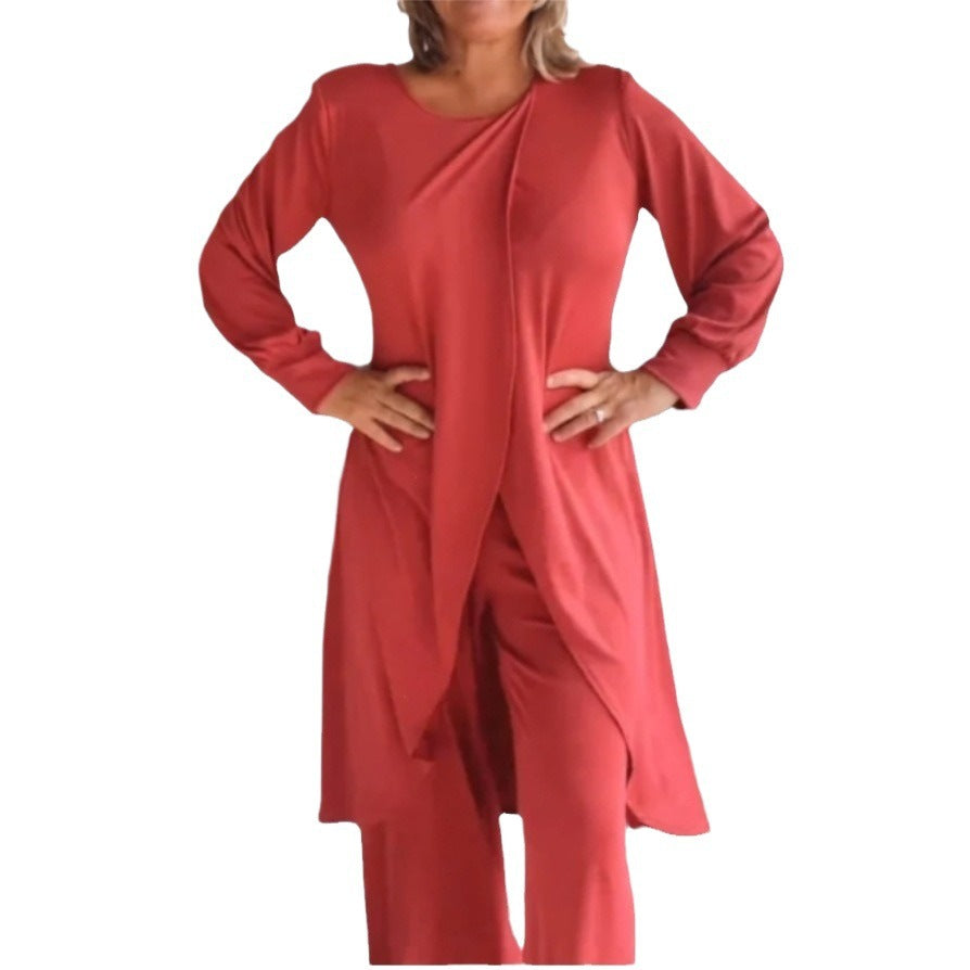 fashion new women's long sleevessuitloose pantssuitasymmetricalfashioncasual cross plus size two pieces