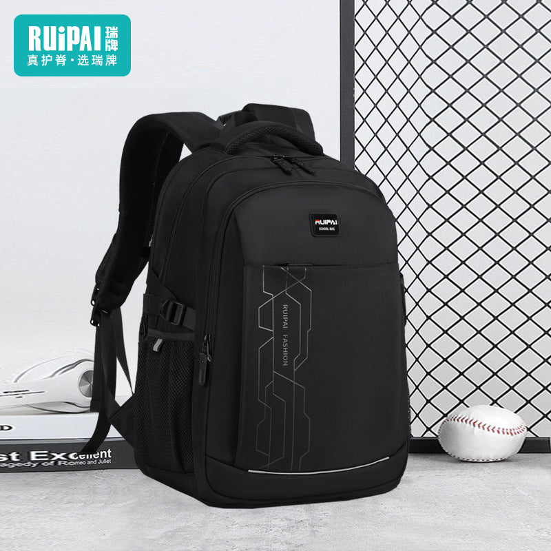 Rui brand schoolbag boys junior high school students reduce the burden of spine protection large capacity durable high school students fifth and sixth grade backpack men