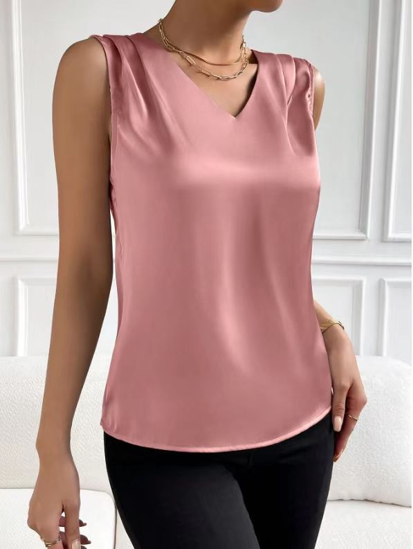 fashion cross-border women's satin satin suit sleeveless elegant commuter vest bottomtops