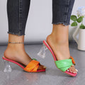 Crystal chunky heel slippers - women's  new summer collection - export fashion square toe color block thong sandals