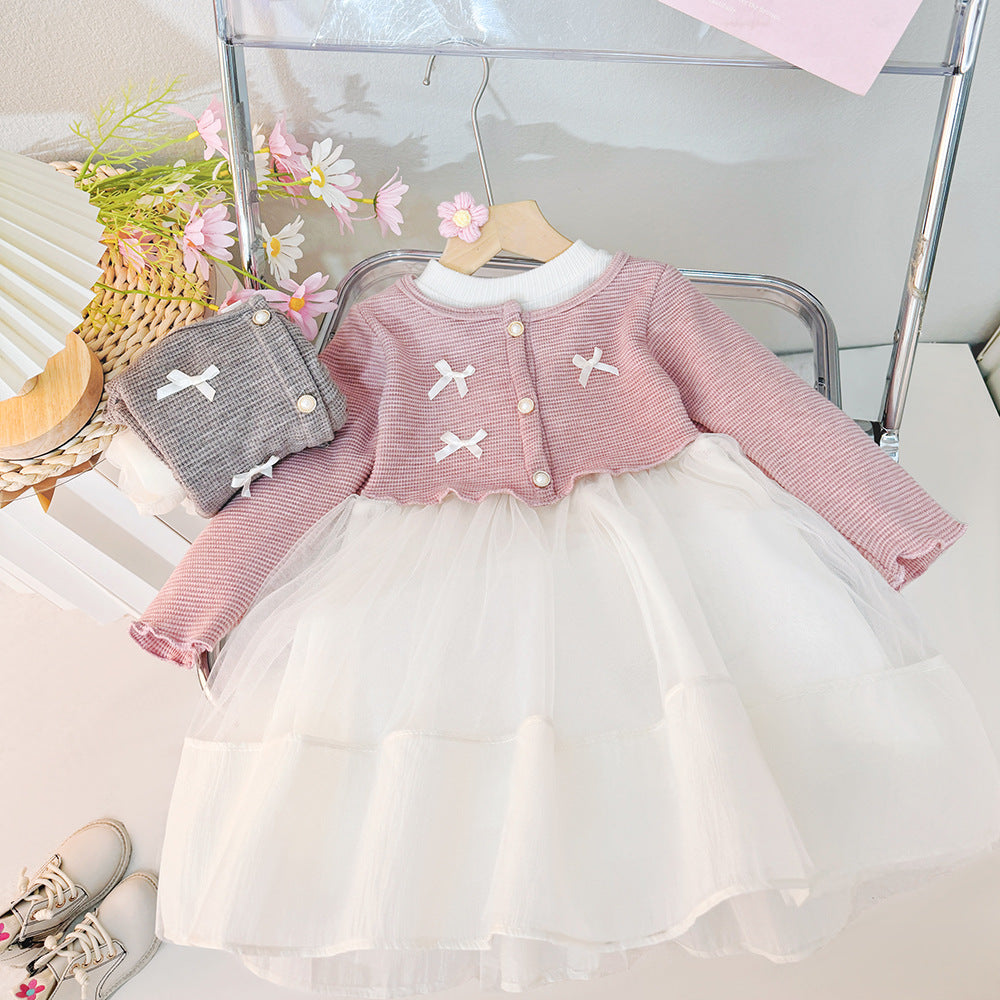 Girls' skirt  new korean style cute fashionable chic princess style patchwork mesh knitted skirt for girls