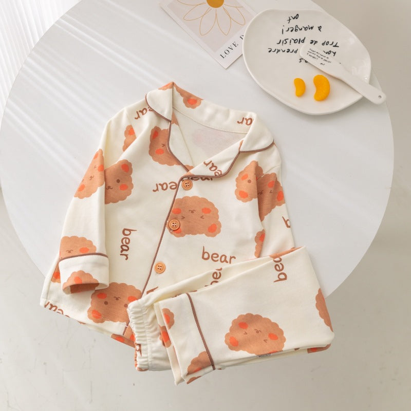 Baby cartoon pajamas, sleepwear, loungewear - stylish korean style, long-sleeved cardigan, pure cotton set, separates for toddlers and young children