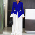 C8609  new arrival: stylish and chic office lady flared sleeve top and pleated wide-leg pants two-piece african outfit set