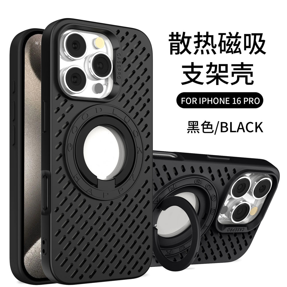 Cooling magnetic ring stand phone case for apple 16 pro max, silicone soft case with cutout design, iphone 15 protective cover