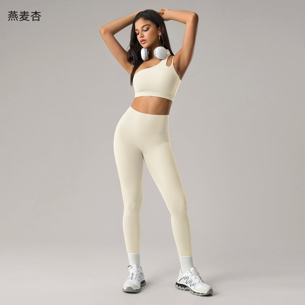 Fashion cross-border nude long sleeves yoga fitness suit women's back sports intimateshigh waist hip lifting tight nine-point pants
