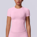 New arrival cross-border fashion seamless pure color tight high elastic breathable t-shirt sports running fitness yoga wear tops for women