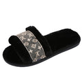 Women's fuzzy slippers - new autumn/winter fashion, letter print thong slippers, home indoor plush wooden floor slippers, warm cotton slippers, plus size available