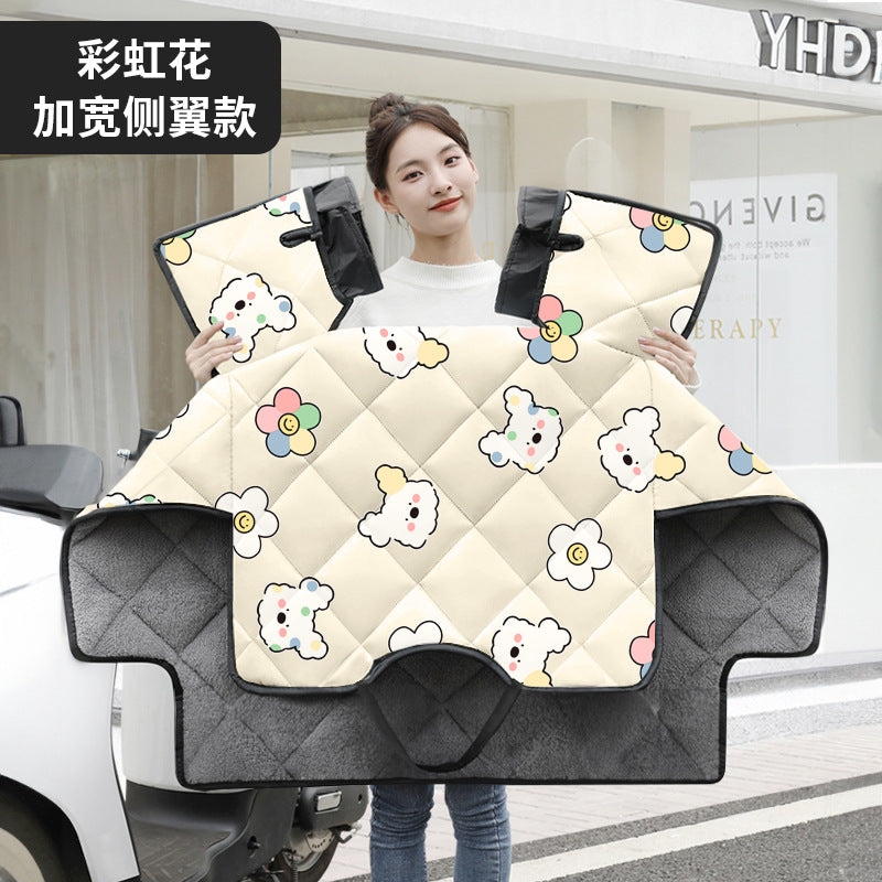 Electric vehicle windshield cover - winter fleece-lined, thickened cape style - battery car/motorcycle windproof and waterproof cover - all-season universal