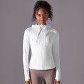 New double-sided nylon solid color zipper pocket hooded sports jacket running fitness yoga long sleeve outerwear for women