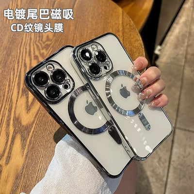 Suitable for iphone 17 electroplated magnetic cd texture lens film 16 phone case apple 15 magnetic full coverage protective case 14