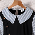 Children's clothing  spring and summer new arrival cross-border girldresscasualstripes lapel patchwork short-sleeved waist shirt skirt