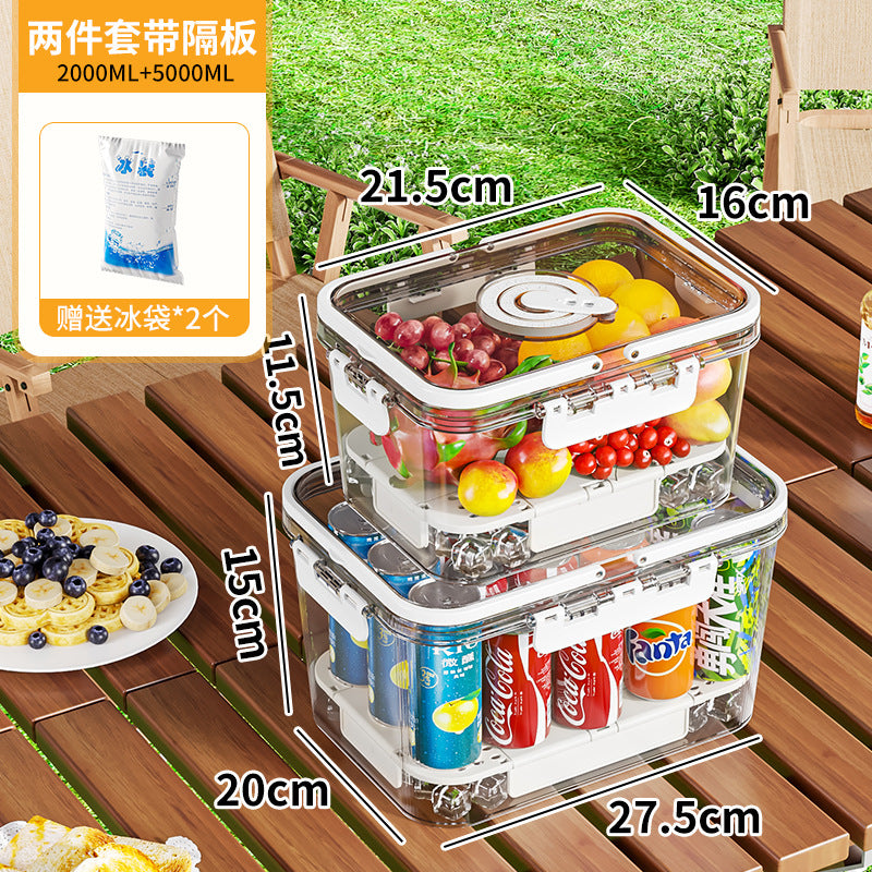Portable crisper, portable large-capacity fruit box, essential for travel, refrigerator storage box, picnic packing box