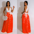 Fashion women's c6351 cross-border   european and american printing sleeveless v neck strap wide leg pants jumpsuit