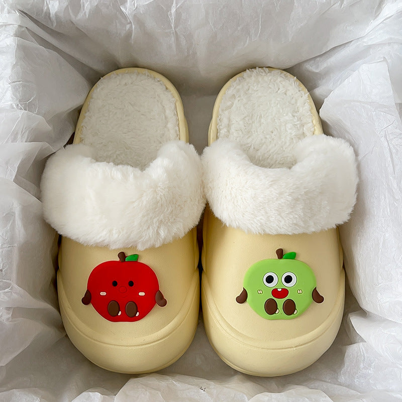 Popular new cotton slippers for women 2024winterheattech cartoon apple cute baotoustuffed couple shoes for home