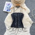 European and american pure lust style sling tube top vest women's summer strap waist pu leather retro fried street hot girl tops trendy