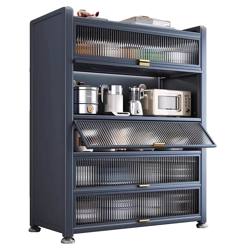 Heightened kitchen steel storage all-in-one column storage cabinet with wheels multi-layer floor-standing storage rack movable cupboard cupboard