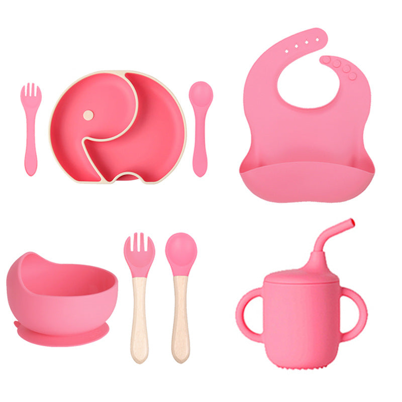 Cross-border baby silicone grid plate two-color plate with lid children's gift silicon feeding tableware set