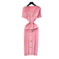 Xiaoxiangfengclassyfashionablecontrast colormetal bucklesilmslimming lookdress women's summer waistelegantsweater skirt