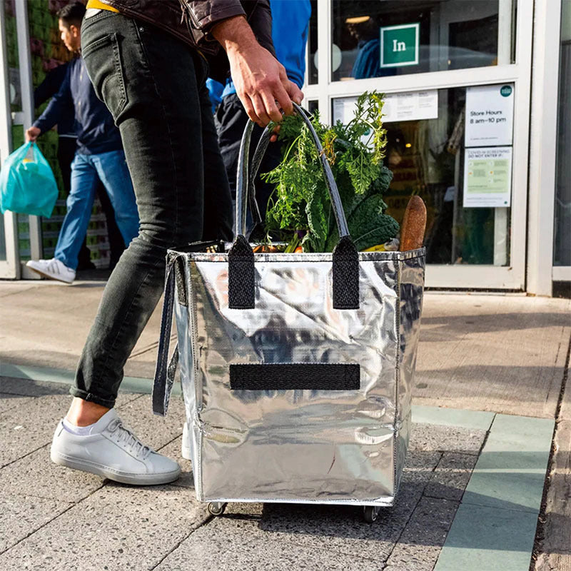 Shopping bag with roller, folding duffel bag, woven storage bag, shopping tote bag with roller, factory oversized work