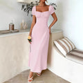 european and american cross-border new solid color fashion bandage pink dress