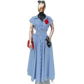 European and american cross-border women's spring  new arrival: elegant and chic striped high-waisted midi dress with turn-down collar and short sleeves