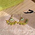 Bohemian green crystal tassel ear cuff earrings - unique designer studs for a beachy getaway