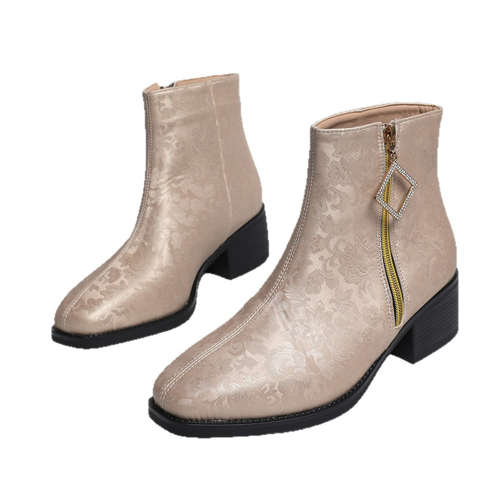 Exportplus sizethick heel side zipper silk satin short fashion women's boots winter chinese style boots
