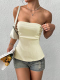European and american style hot girl sexy bandeau tank top - women's ruched off-shoulder slim fit summer new solid color sleeveless top - export quality