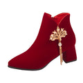2024fall and winternew arrival thick heel fashion short boots engagement toast red bridal boots xiuhe chinoiserie high heel wedding boots for women
