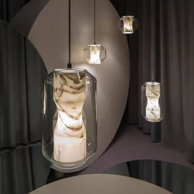 Minimalist marble single-head pendant light - modern & stylish for dining, bar, small bedroom, or bedside - designer lighting fixture for restaurants