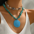 European and american cross-border fresh and sweet blue shell pendant necklace casual vacation summer shell layered clavicle chain for women