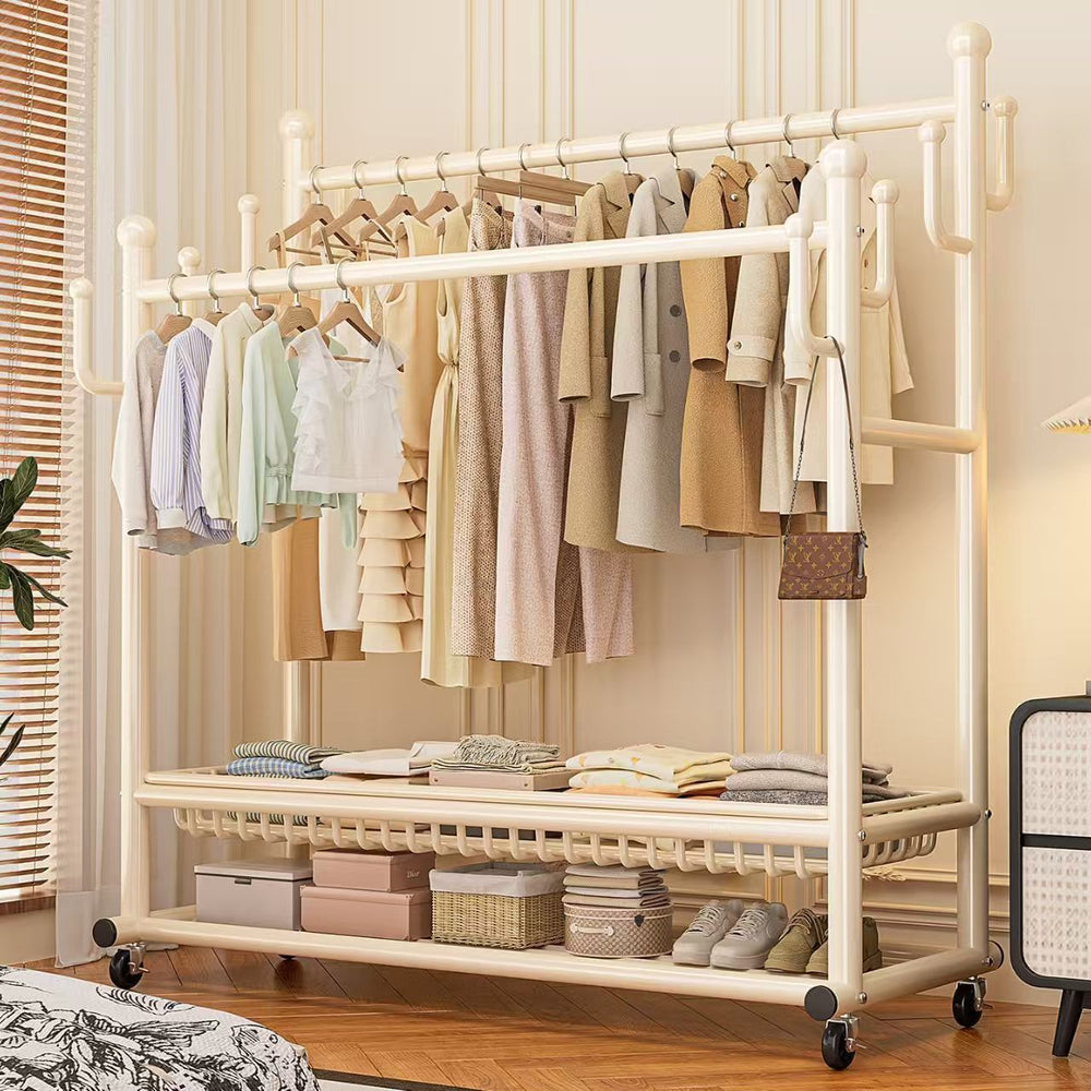 Clothes rack floor-standing bedroom for home double-pole clothes drying rack movable clothes rack indoor clothes storage coat rack