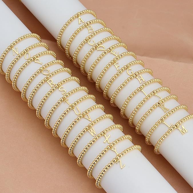 Amazon 26 letter pendant stainless steel gold beads beaded bracelet paper clip chain open bracelet stackable suit