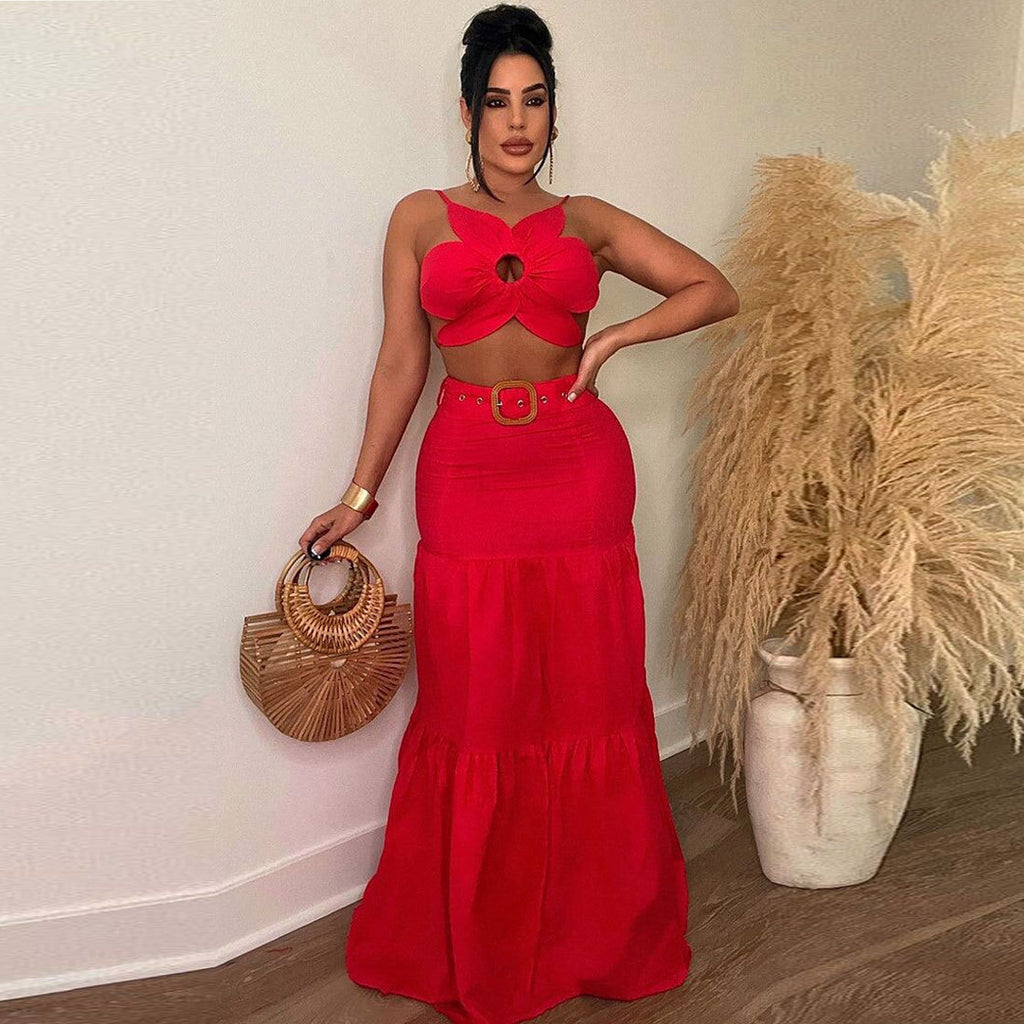 S10535 European and American, sexy, solid color special-shaped suspenders, large skirt belt, set.