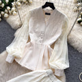 French chic v-neck embroidered jacket & high-waisted pleated skirt two-piece set - autumn , effortless luxury & elegant style