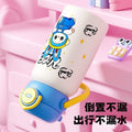 Creative cartoon double-drink kids' thermos: stylish, high-capacity student straw water bottle - stainless steel cup
