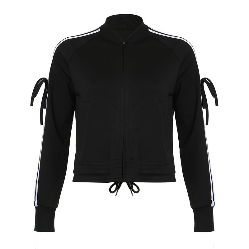 American sports style autumn and winter coat bow striped webbing zipper jacket baseball jersey waist casual jacket