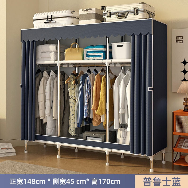 Simple wardrobe for home bedroom steel frame thickened and thickened steel pipe assembled cloth wardrobe rental room strong and durable cabinet