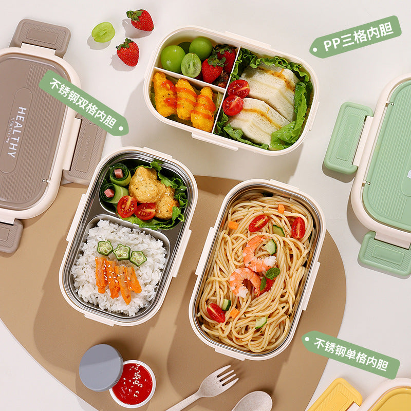 304 stainless steel bento box with compartments, microwaveable lunch box, insulated food container for students and office workers, stylish design