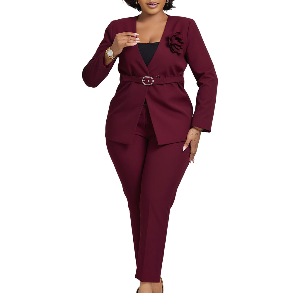 D3343 european and american cross-border women's fashion  autumn/winter new solid color stylish suit pants two-piece set african outfit