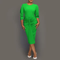 Amazon new arrivalsummer round neck pure color hip-covering pleated ol tongle fashionelegant pencil skirt africandress