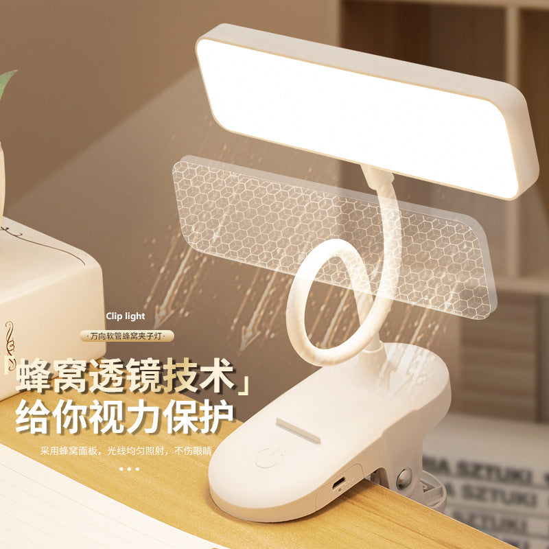 Eye-care desk lamp for studying and reading, rechargeable clip-on bedside lamp, bedroom dorm room lamp, office desk work light