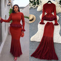 Lightly mature eleganceknittingrufflestops hip skirt two-piece set female autum silmwork clothingelegantsuit