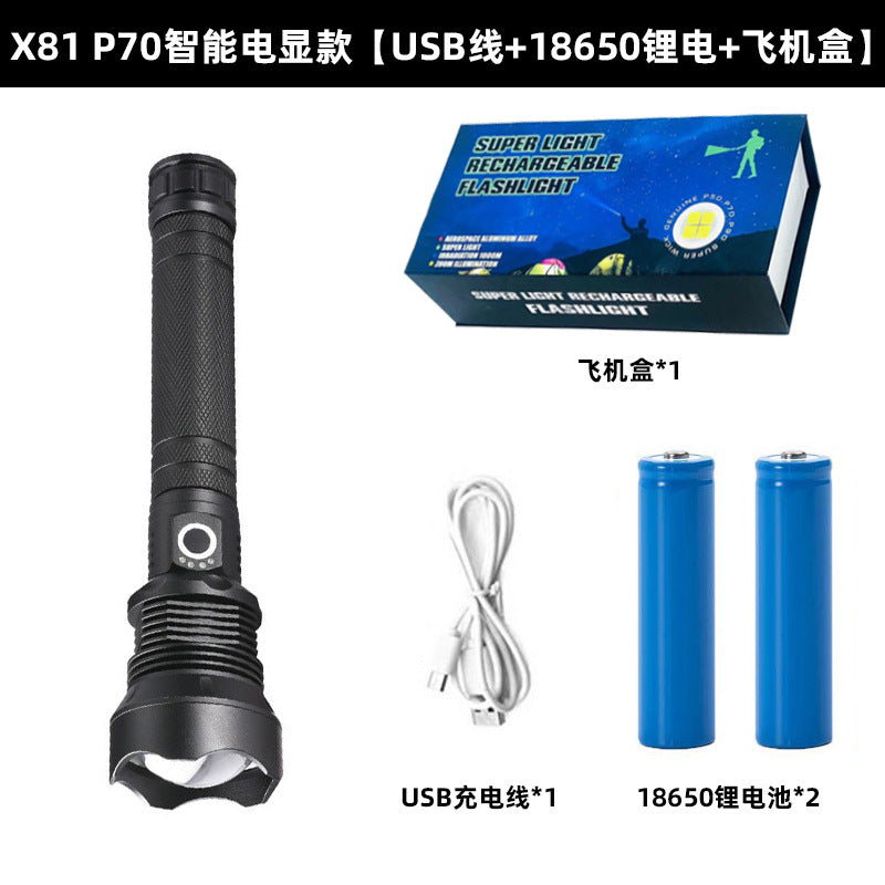 Cross-border XHP50 strong light flashlight USB charging aluminum alloy multi-function outdoor telescopic zoom waterproof flashlight