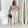 C7539 cross-border   fashion women's sexy strapless bandeau casual wide-leg jumpsuit